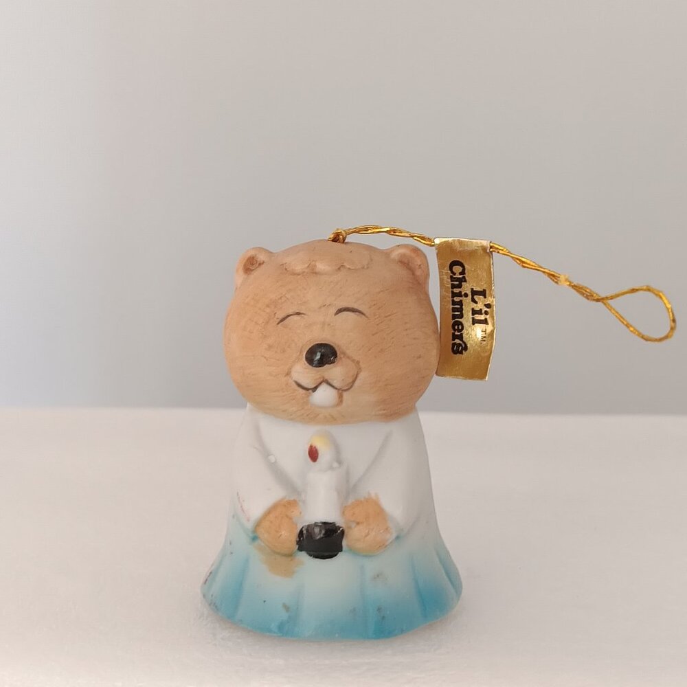 Vintage 1978 L'Il Chimer Beaver Handpainted Porcelain Bell Christmas Ornament